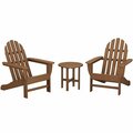 Polywood Classic Teak Patio Set with Adirondack Chairs and Round Side Table 633PWS4171TE